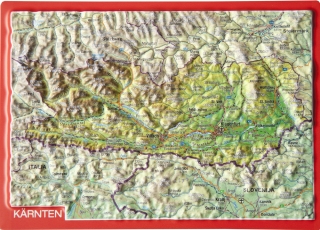 Korutánsko (Rakúsko, Carinthia, Kärnten) reliéfna 3D mapka 10,5x14,8cm