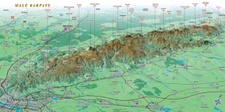 nástenná mapa Malé karpaty XL 83x160cm panoramatická lamino, lišty