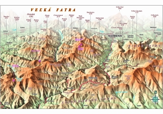 nástenná mapa Veľká Fatra XL 110x160cm panoramatická lamino, lišty