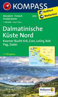 KOMPASS 2901 Dalmatinische Küste Nord (Dalmácia sever-Krk,Cres,Lošinj) 100t mapa