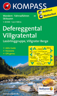 KOMPASS 45 Defereggental, Villgratental 1:50t turistická mapa