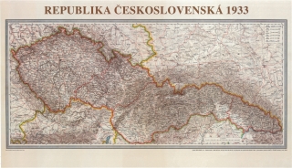 Republika Československá r.1933, 70x113cm papierová nástenná mapa bez líšt