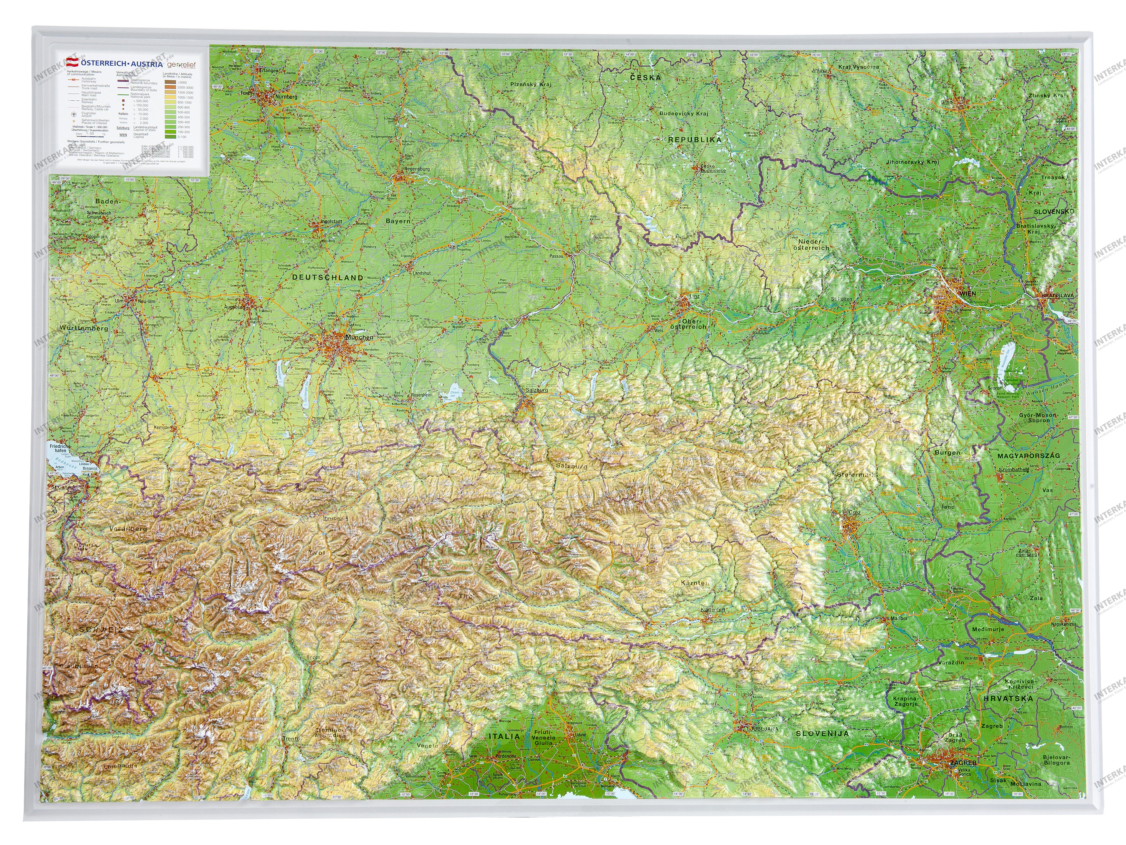 Rakúsko malá reliéfna 3D mapa 29x39cm