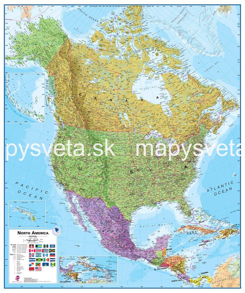 Amerika severná politická Terra 120x100cm zapichovacia mapa bez rámu MI
