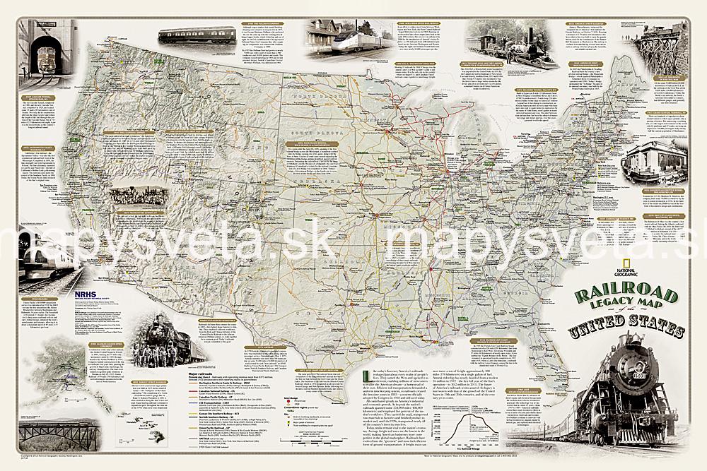 Railroad Legacy Map of the United States 61x91cm lamino zapichovacia bez rámu