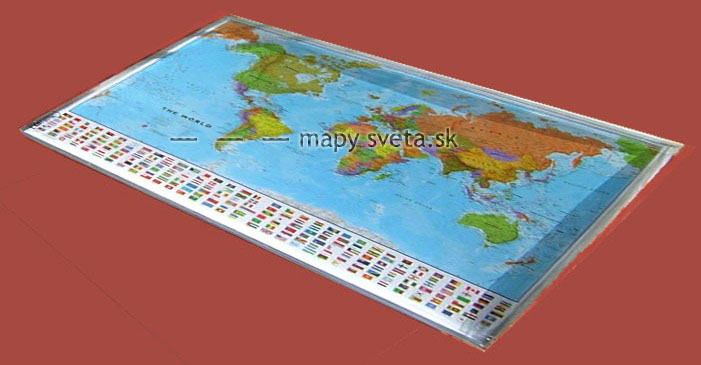 nástenná mapa Svet Terra politický s vlajkami 100x136cm, zapichovací v ráme