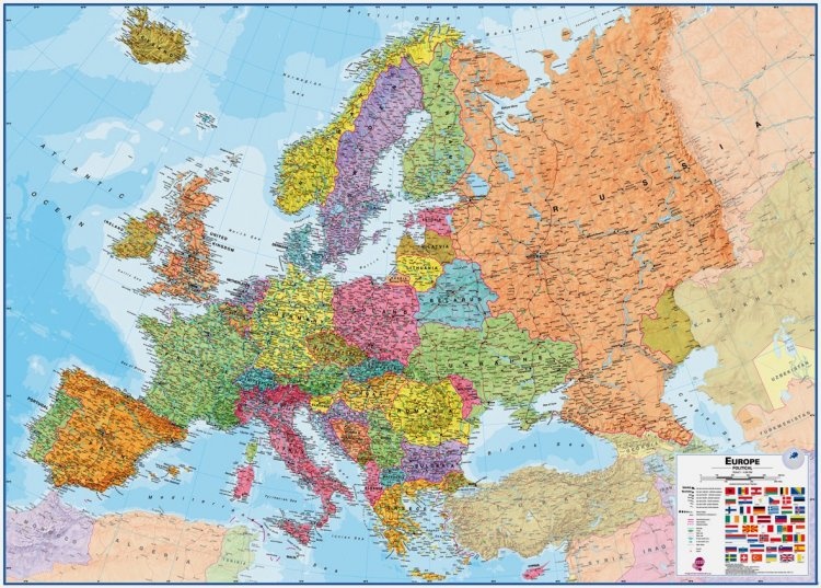 nástenná mapa Európa politická Terra 120x165cm lamino, plastové lišty MI