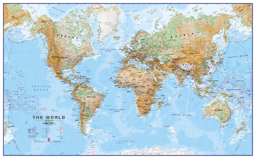 nástenná mapa Svet geografický 117x192cm lamino, plastové lišty MI