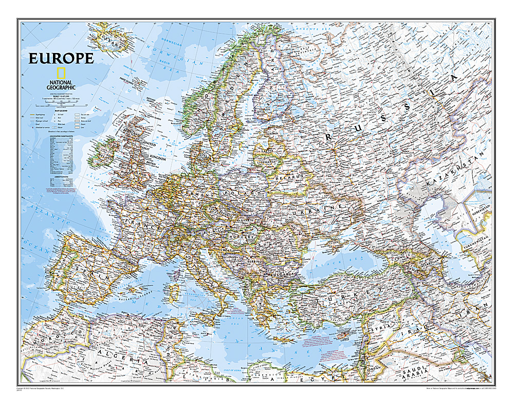 nástenná mapa Európa politická Classic Medium 91x118cm lamino, lišty NGS