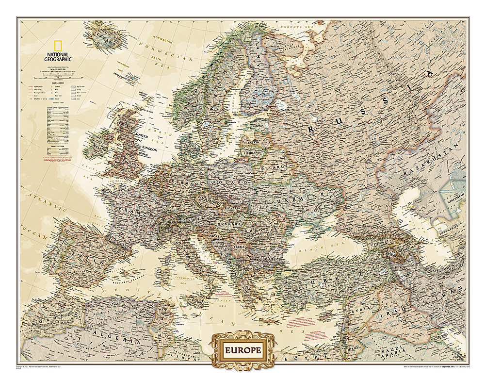 nástenná mapa Európa politická Medium Executive 91x118cm lamino, lišty NGS