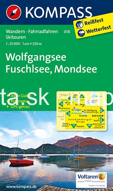 KOMPASS 018 Wolfgangsee, Fuschlsee, Mondsee 1:25t turistická mapa