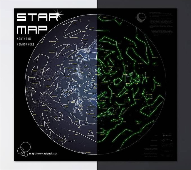 STARS svietiaca mapa v tme 69x69cm zapichovacia bez rámu