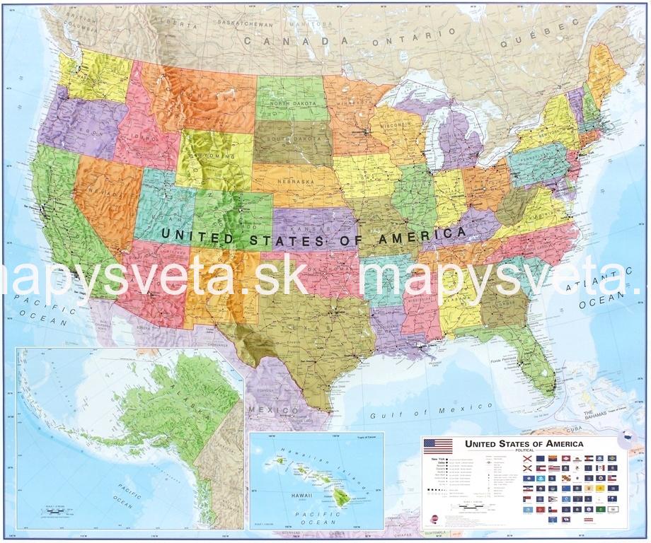 USA politická Terra 100x120cm lamino, hliník zaklapávacie lišty MI