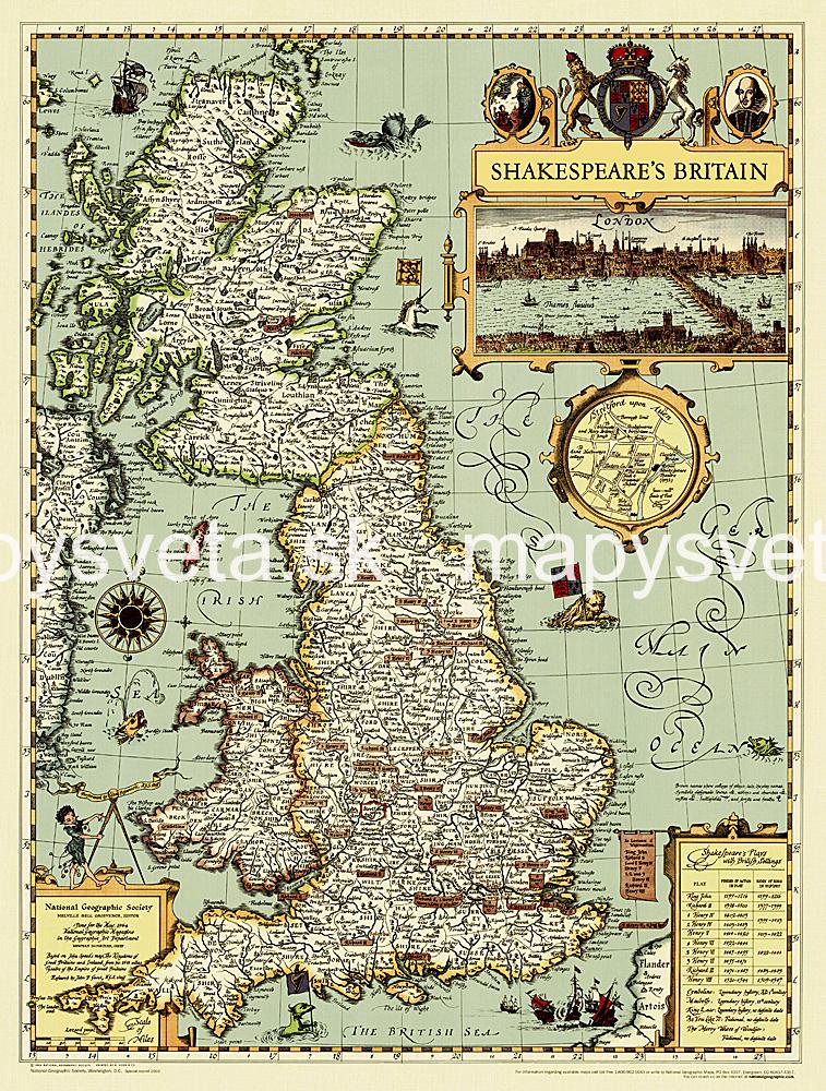 Shakespeare´s Britain 1965, 68x52cm lamino s hliníkovými zaklapávacími lištami