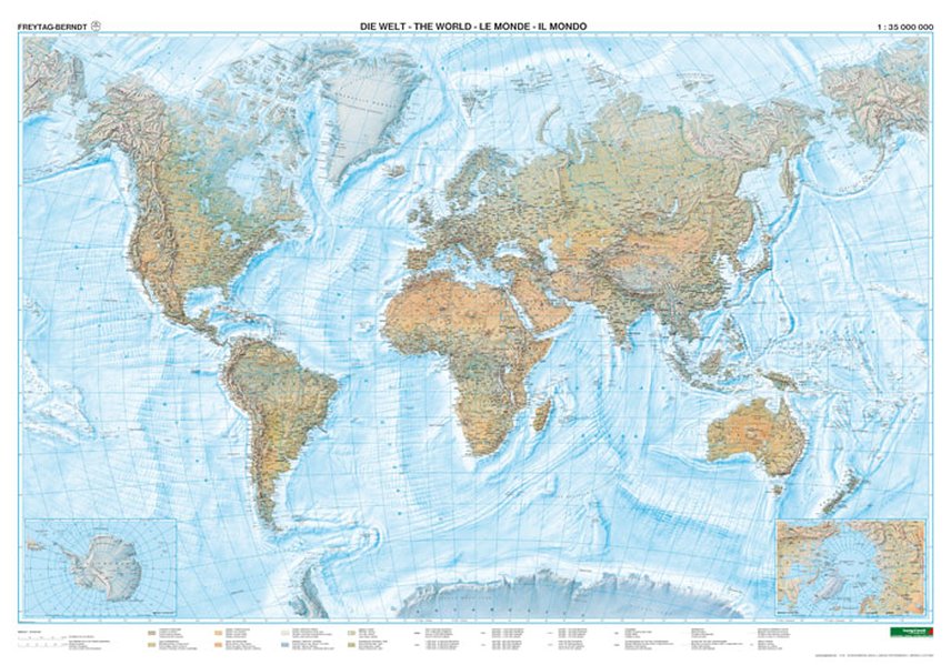 nástenná mapa Svet fyzický s reliéfom morského dna 121x175cm, 25mil lamino lišty