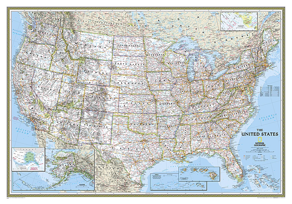nástenná mapa USA Classic 194x280cm papier NGS, 3 časti / anglicky