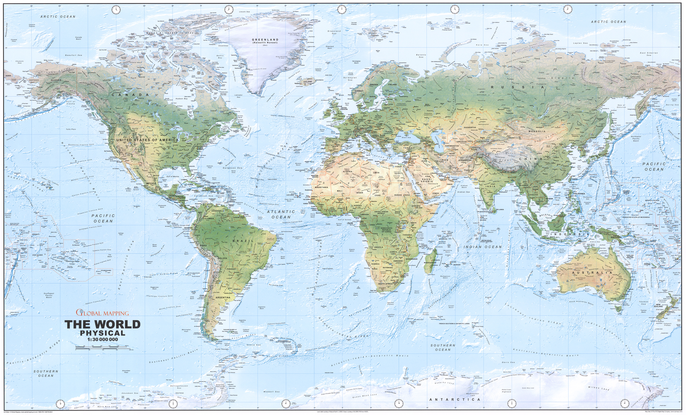 nástenná mapa Svet fyzický 83x136cm lamino, lišty GM