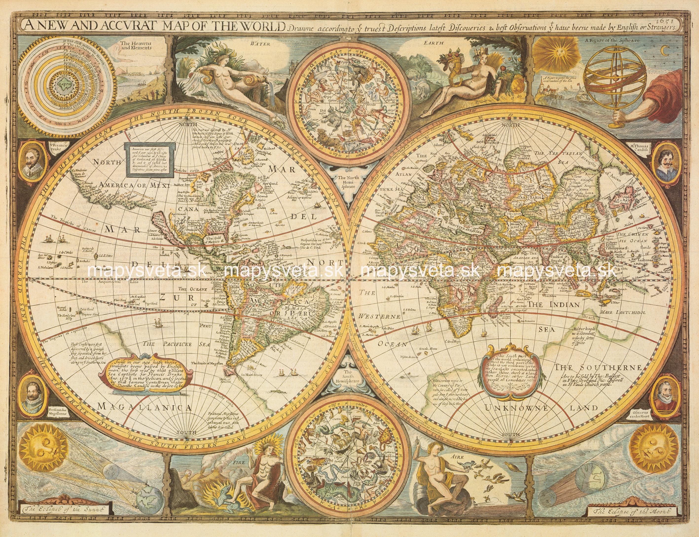 Svet historický John Speed 1651, 154x200cm tapeta nástenná mapa 