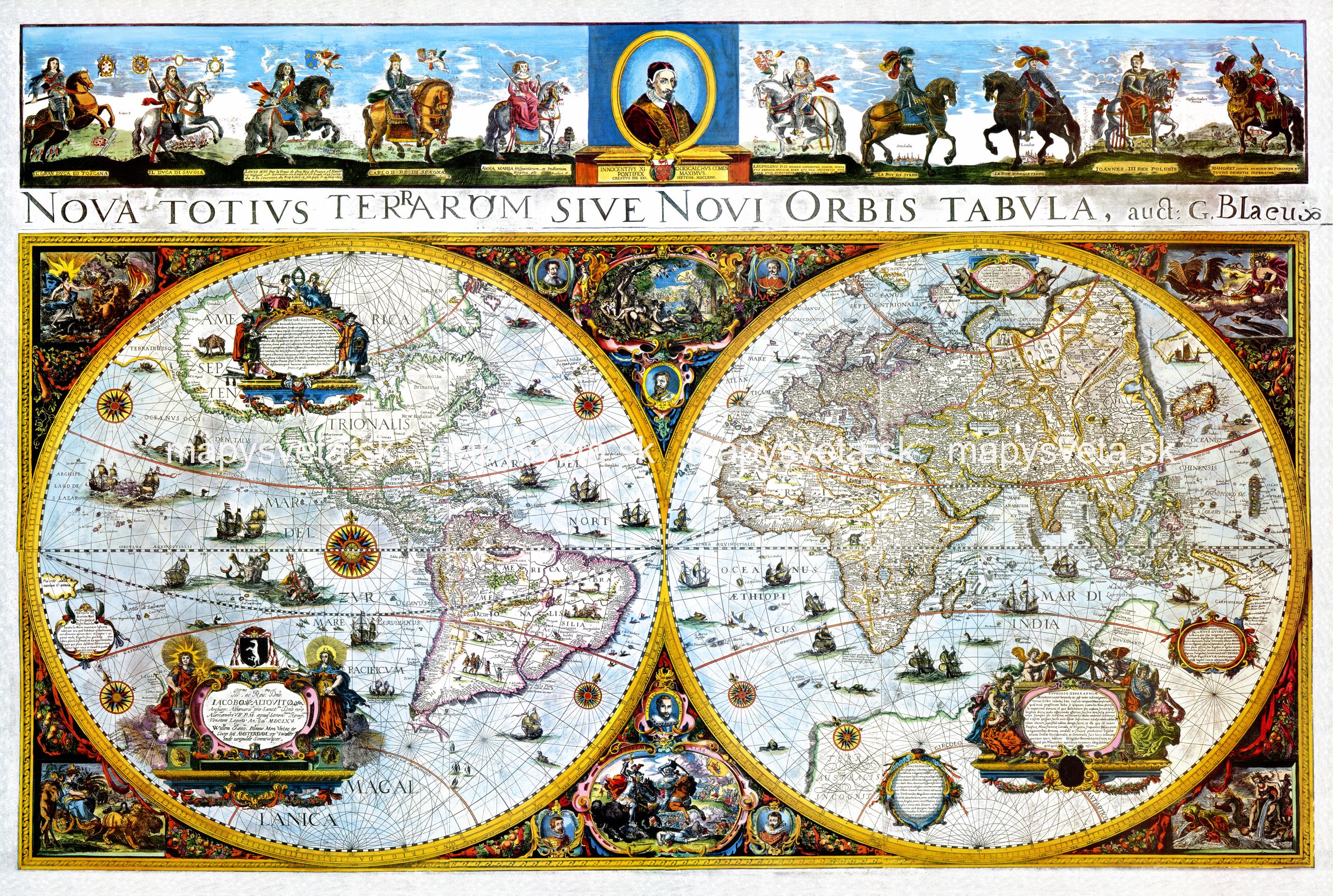 Svet Blaeu 1668 historická tapeta 204x300cm, nástenná mapa