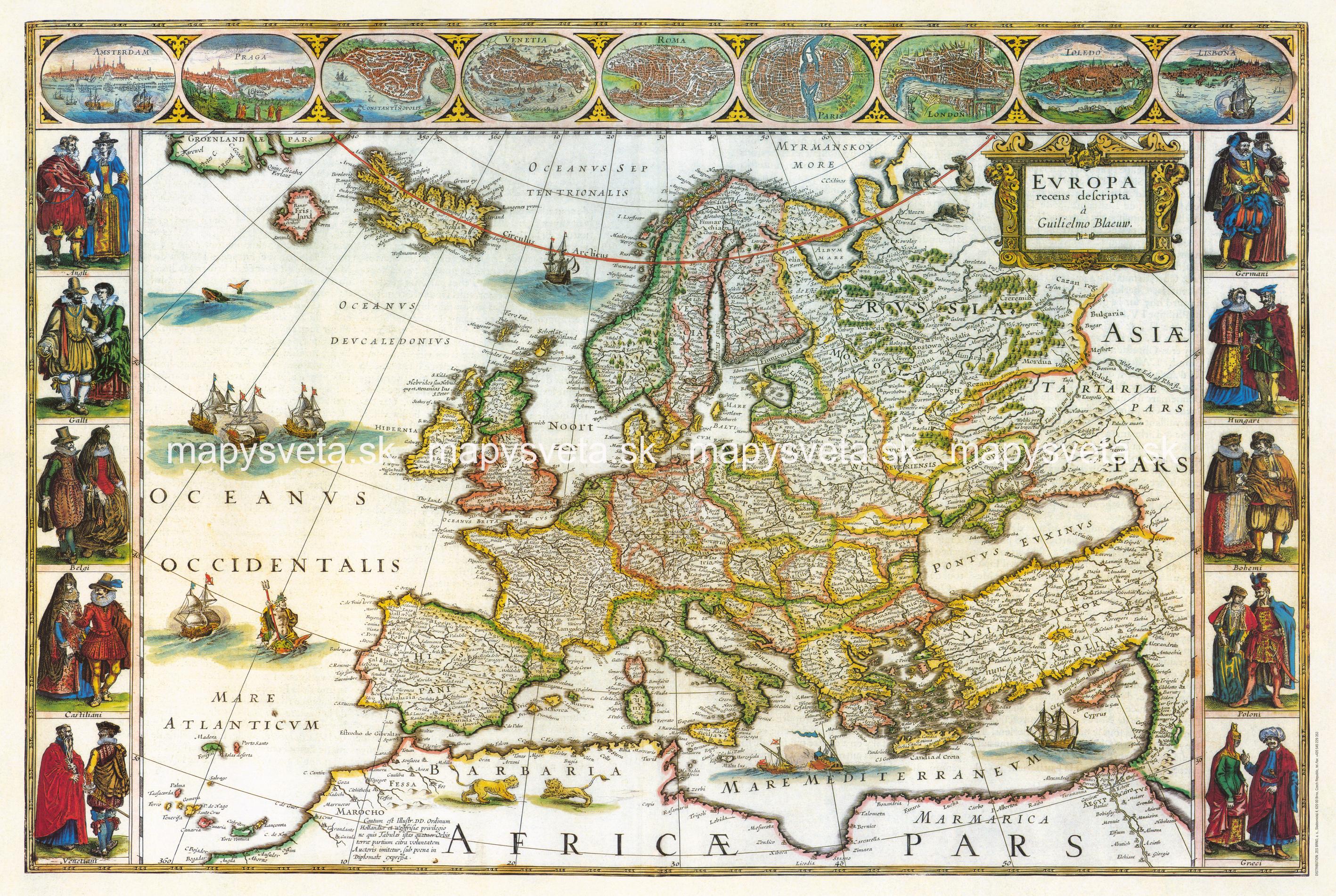 Európa Blaeu 1661 historická tapeta 202x300cm nástenná mapa 