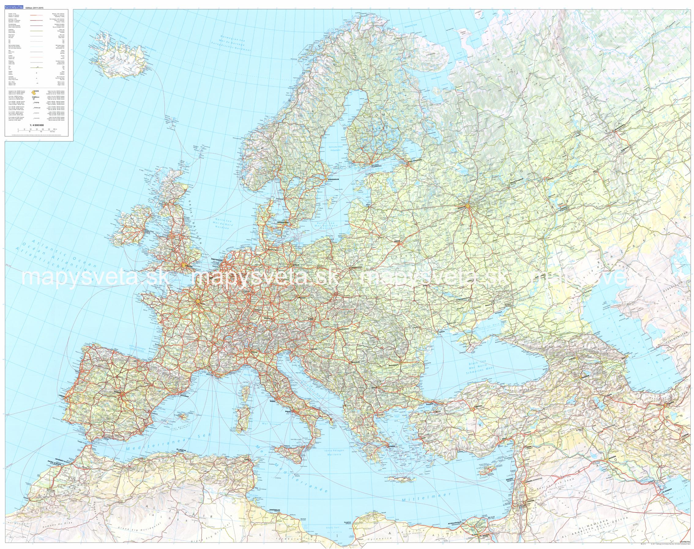 Európa fyzická II. 99,6x126cm zapichovacia bez rámu nástenná mapa