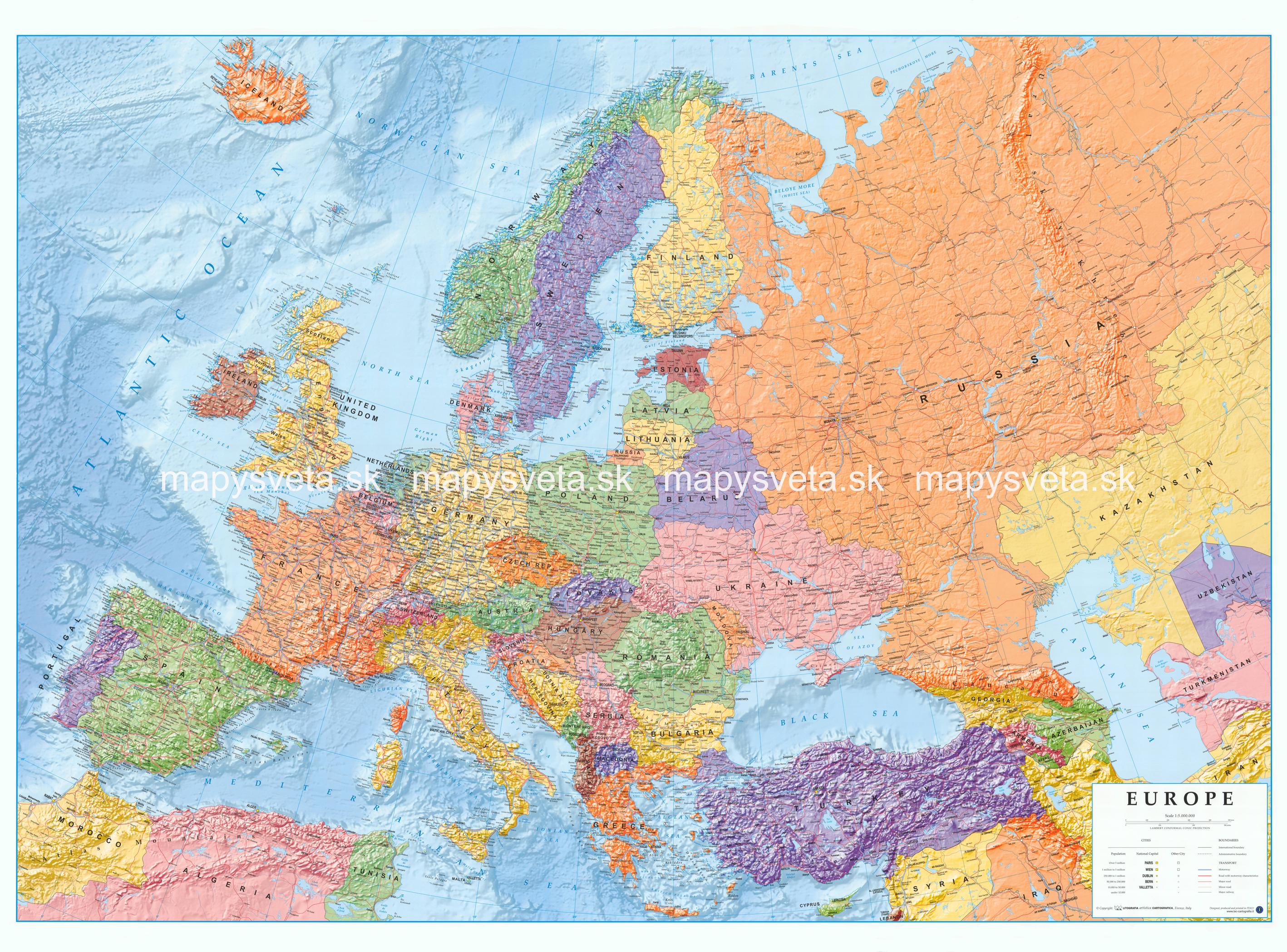 Európa politická 86x120cm lamino zapichovacia bez rámu LAC nástenná mapa 