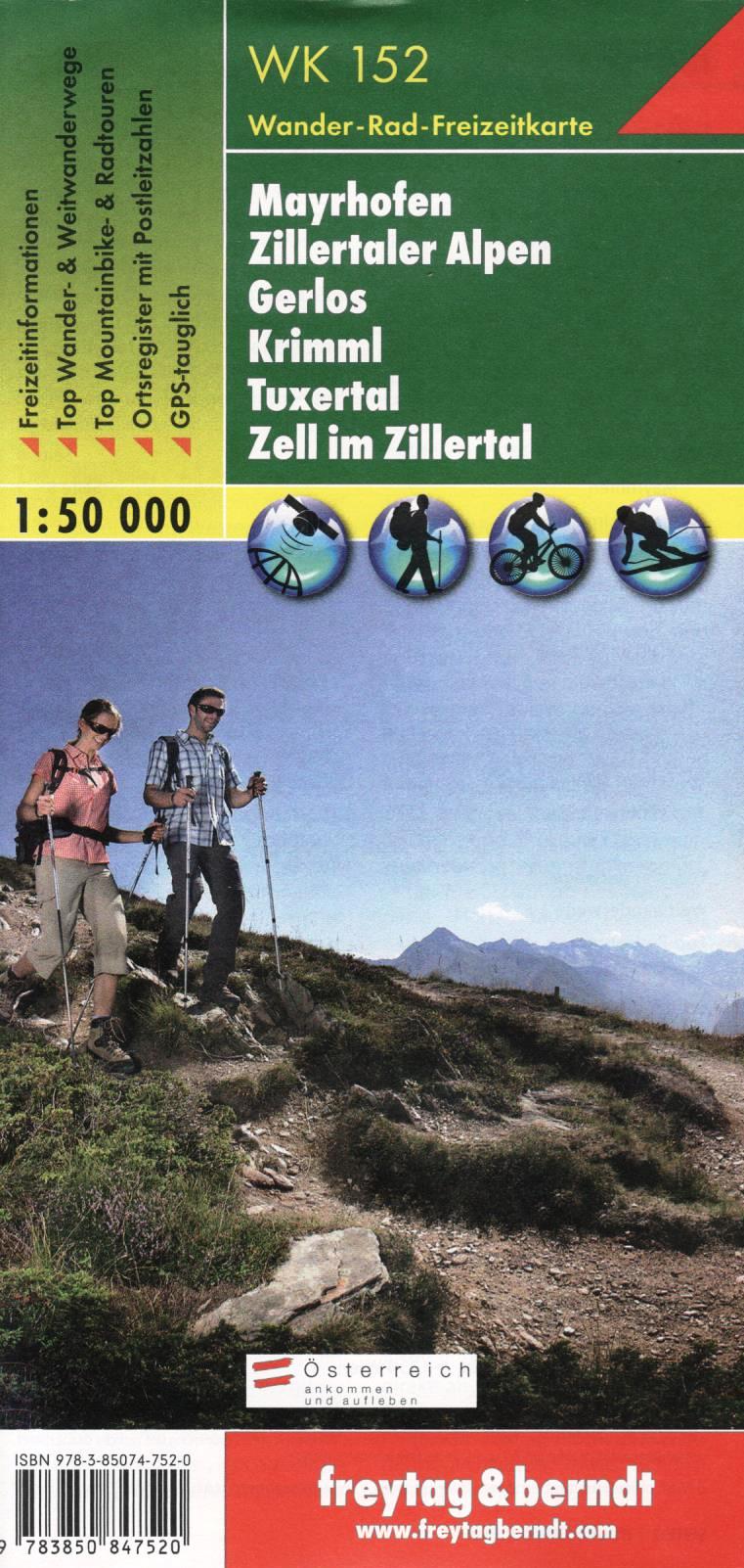 WK152 Mayrhofen, Zillertaler Alpen, Gerlos, Krimml 1:50t turistická mapa FB