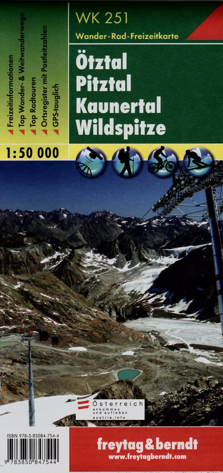 WK251 Ötztal, Pitztal, Kaunertal, Wildspitze 1:50t turistická mapa FB