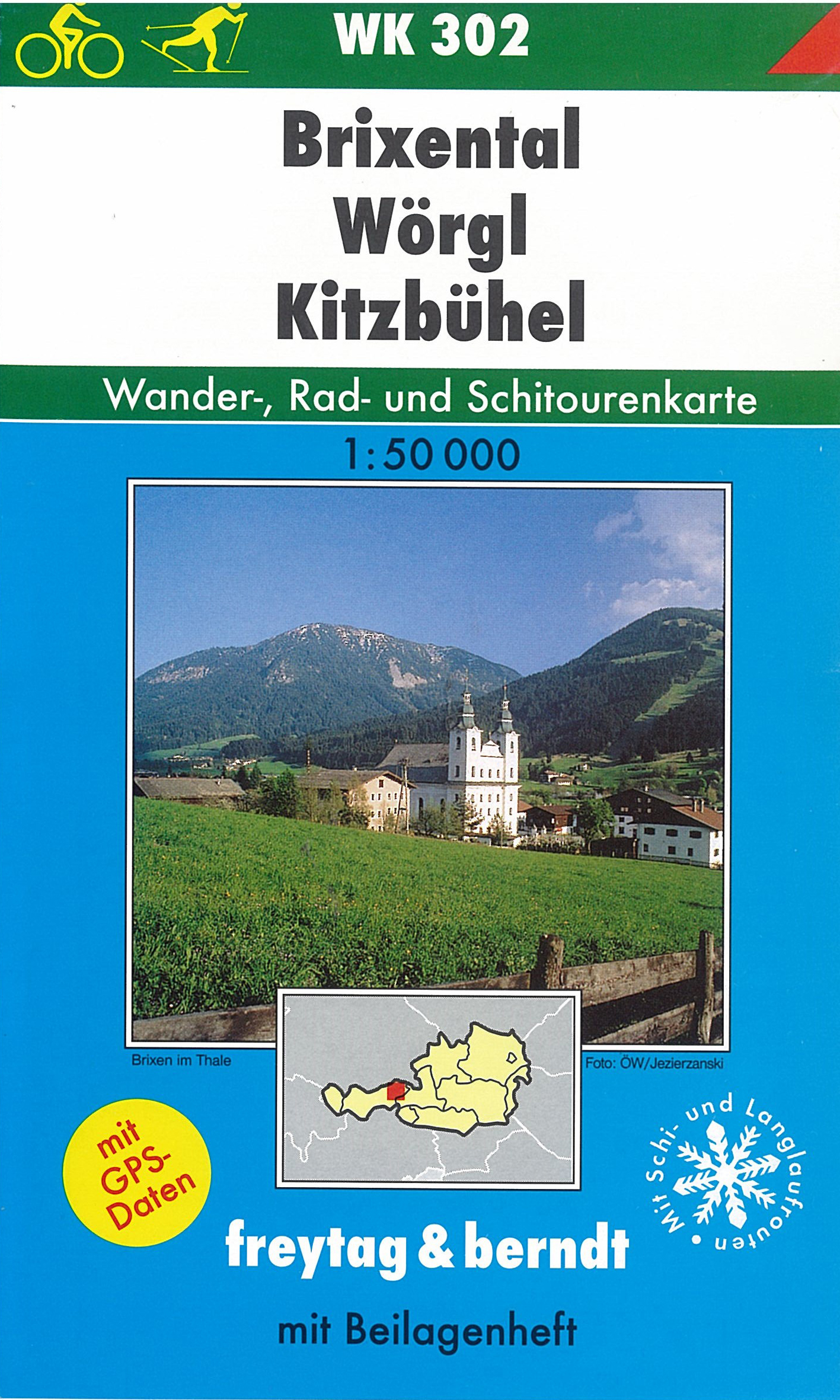 WK302 Brixental, Wörgl, Kitzbühel 1:50t turistická mapa FB