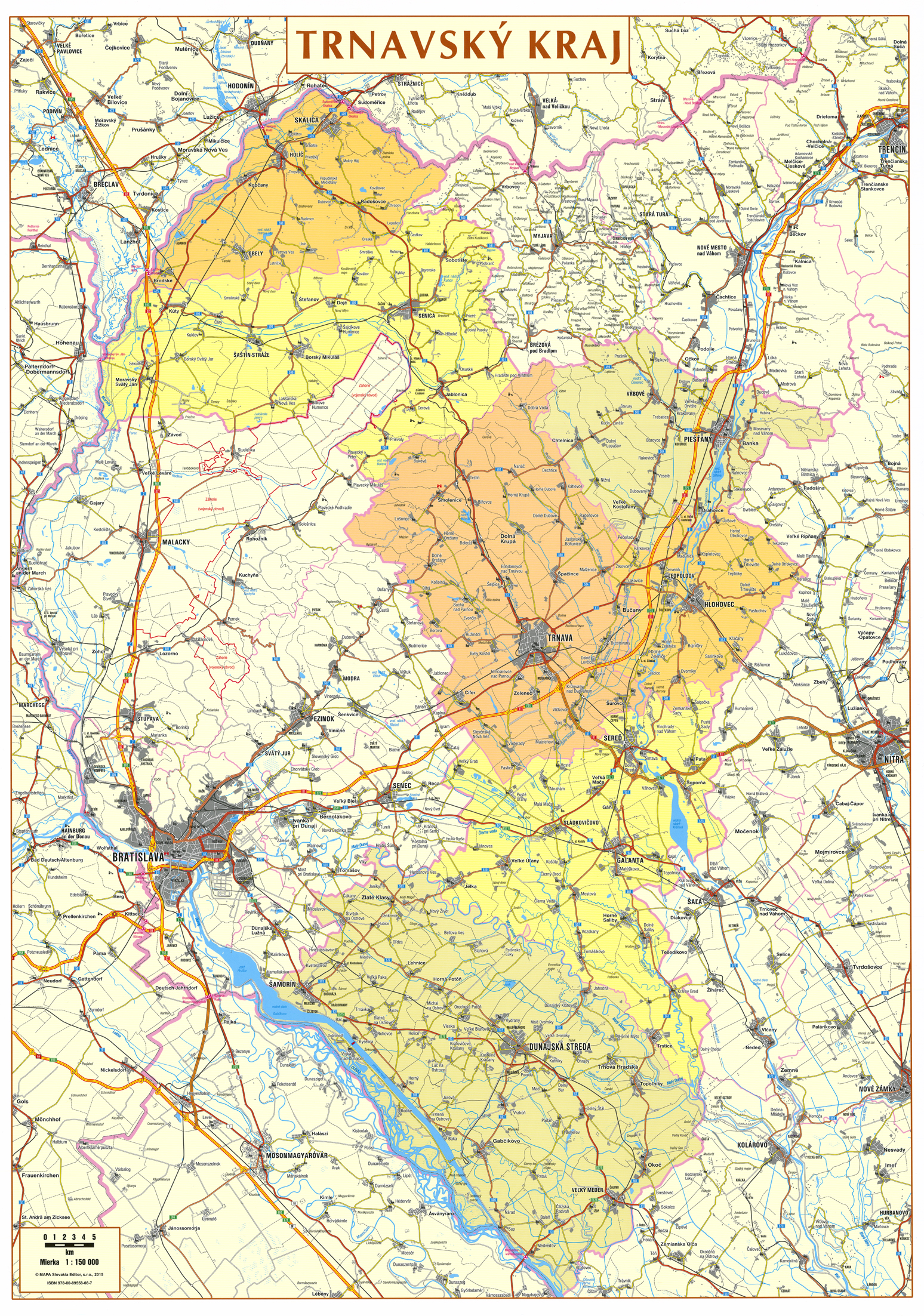 nástenná mapa Trnavský kraj administratívne členenie 96x66cm lamino, lišty