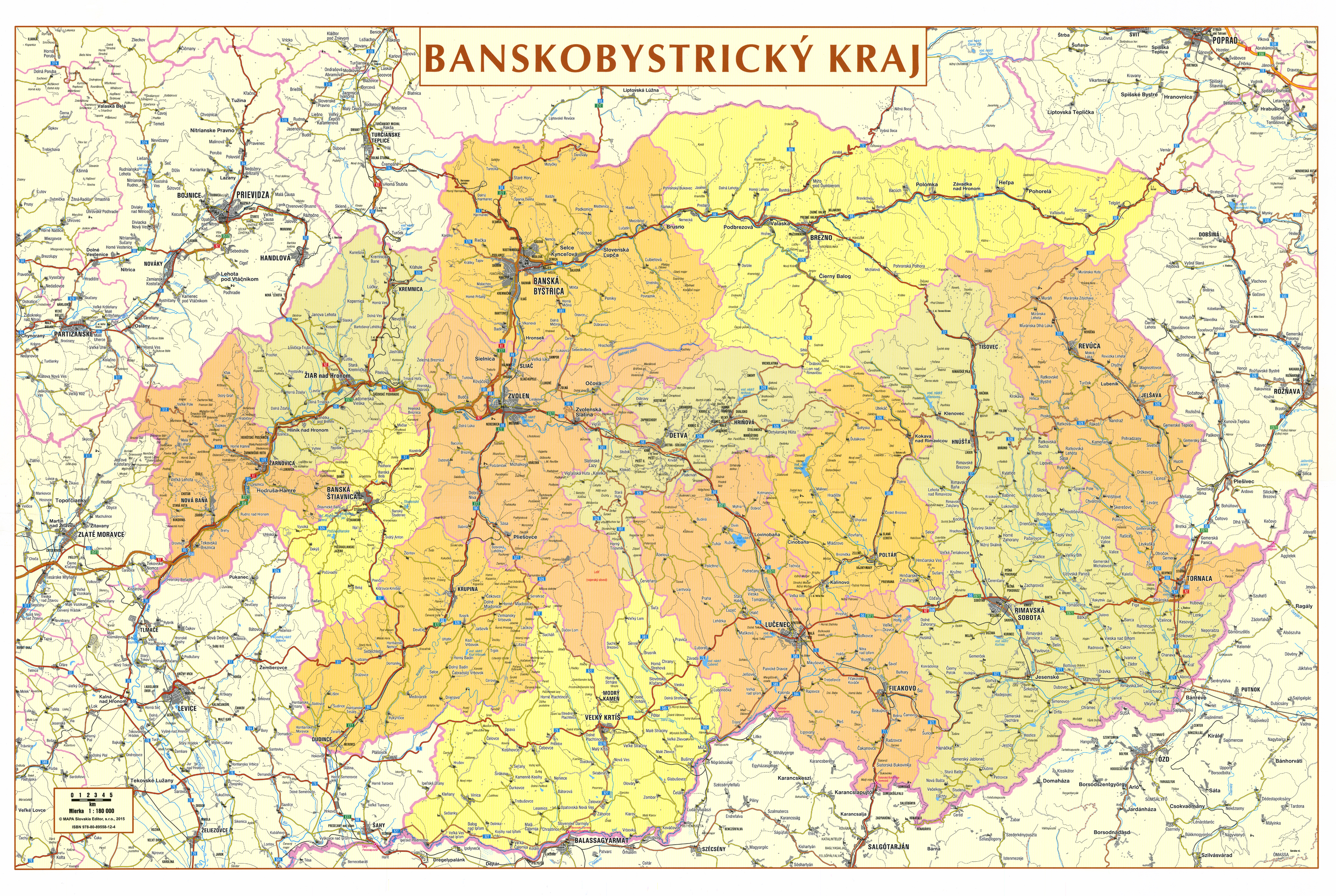nástenná mapa Banskobystrický kraj administratívne členenie 66x96cm lamino,lišty