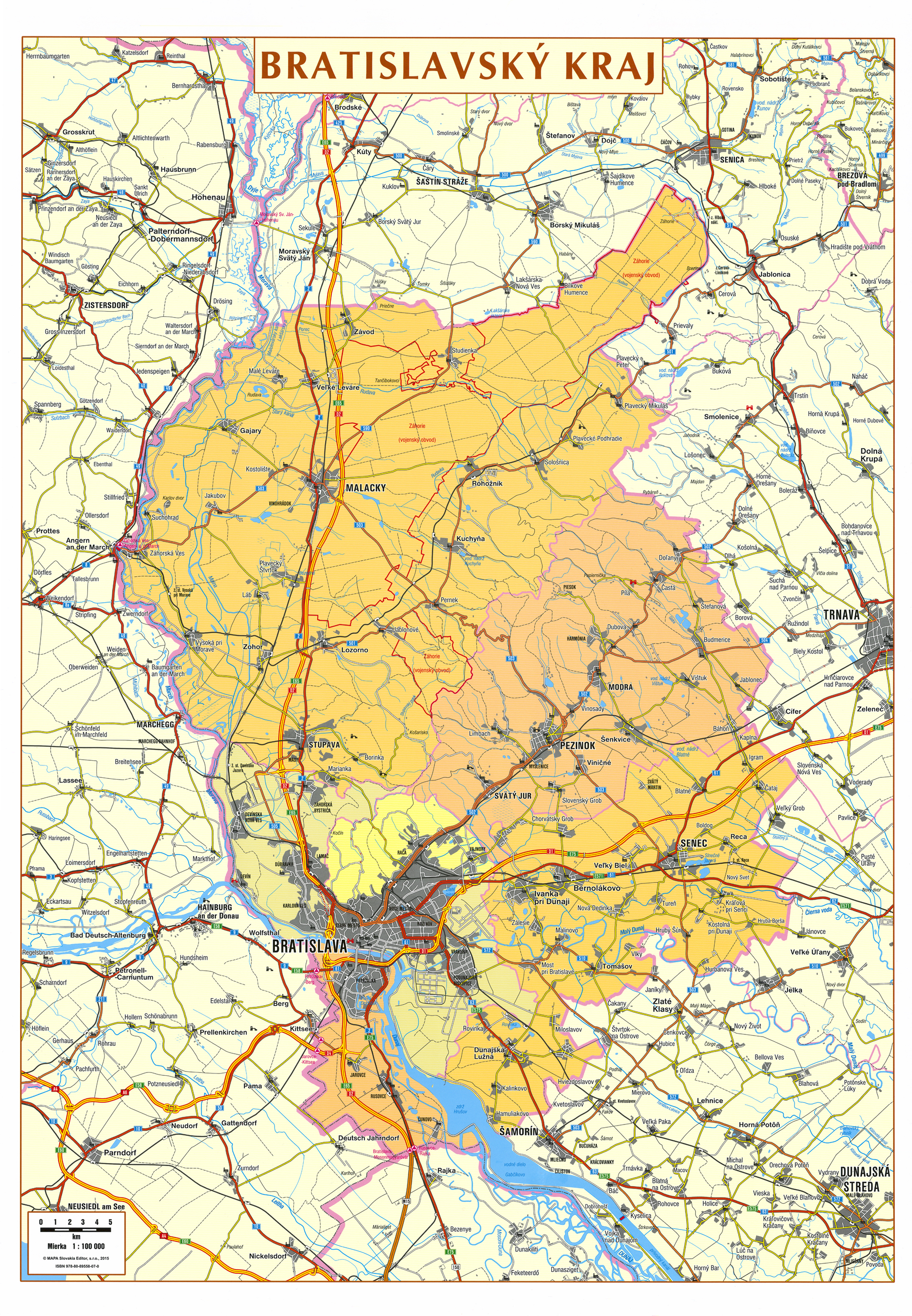 nástenná mapa Bratislavský kraj administratívne členenie 96x66cm lamino, lišty
