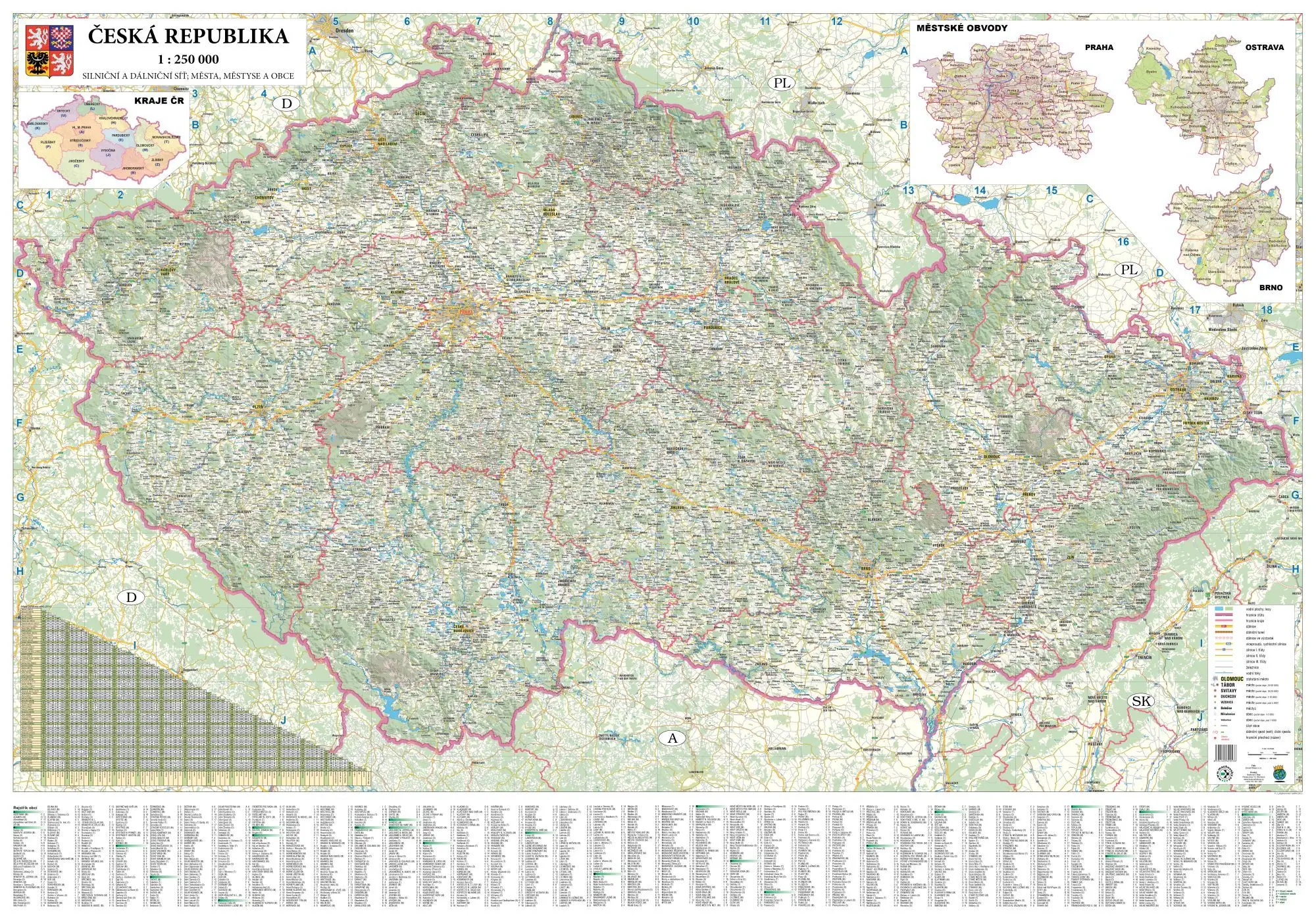 nástenná mapa Česká republika automapa 140x200cm lamino, lišty
