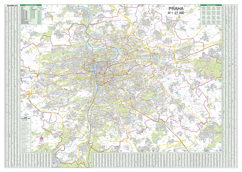 Praha 92x132cm lamino, lišty nástenná mapa