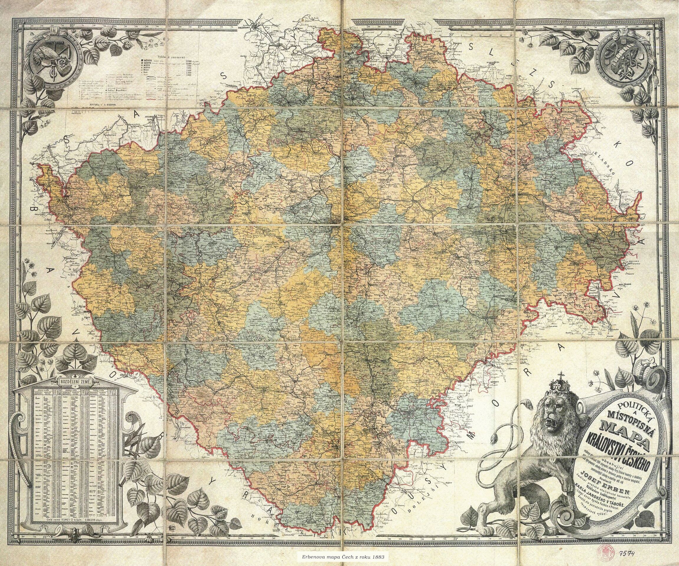 Království české 1883 historická 100x120cm lamino, lišty nástenná mapa