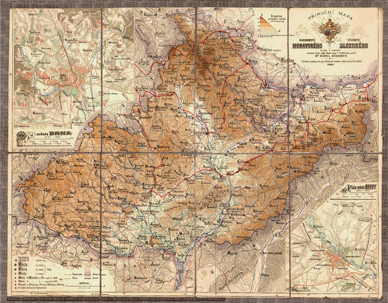 Morava a Slezsko 1888 historická 70x90cm lamino, lišty nástenná mapa