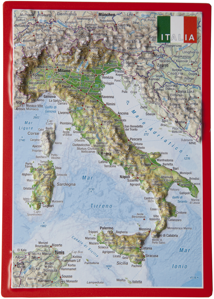 Taliansko reliéfna 3D mapka 14,8x10,5cm