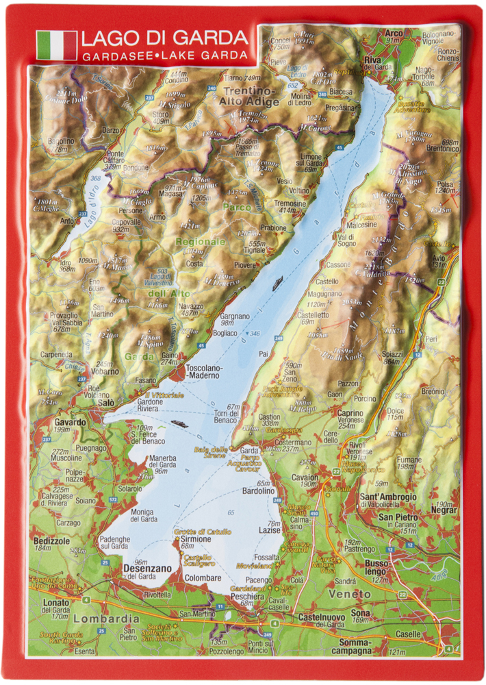 Jazero Lago di Garda (Taliansko Gardasee) reliéfna 3D mapka 14,8x10,5cm