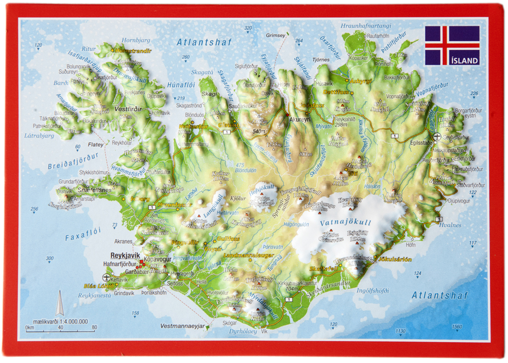Island (Iceland) reliéfna 3D mapka 10,5x14,8cm