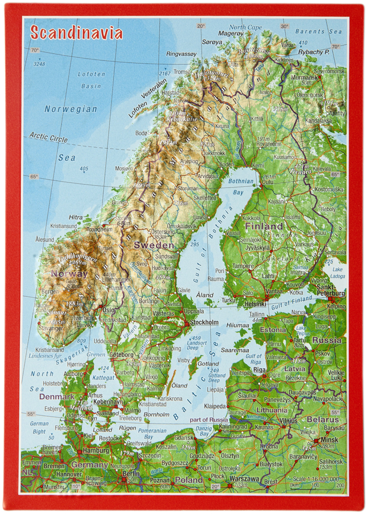 Škandinávia reliéfna 3D mapka 14,8x10,5cm