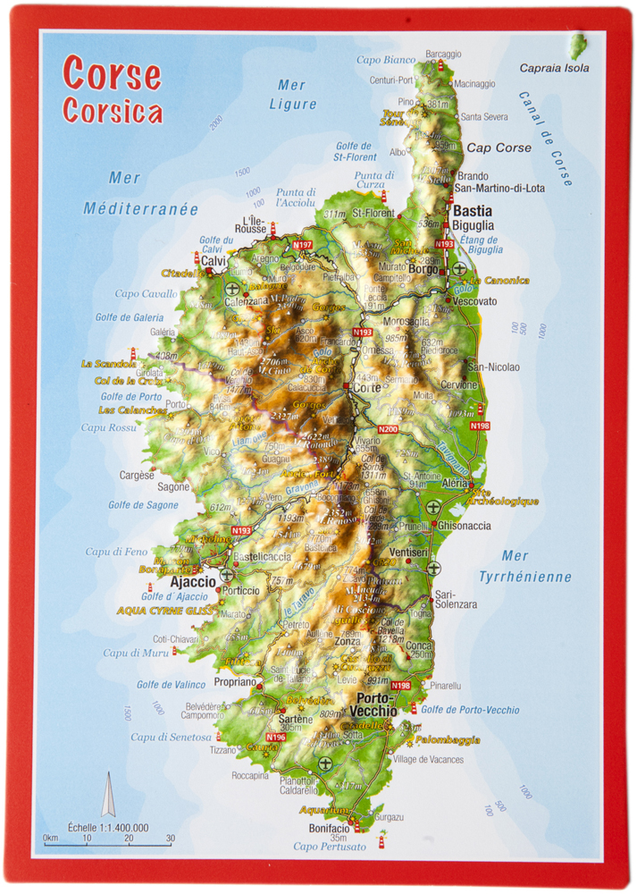 Korzika (Francúzsko,Corse,Corsica) reliéfna 3D mapka 14,8x10,5cm