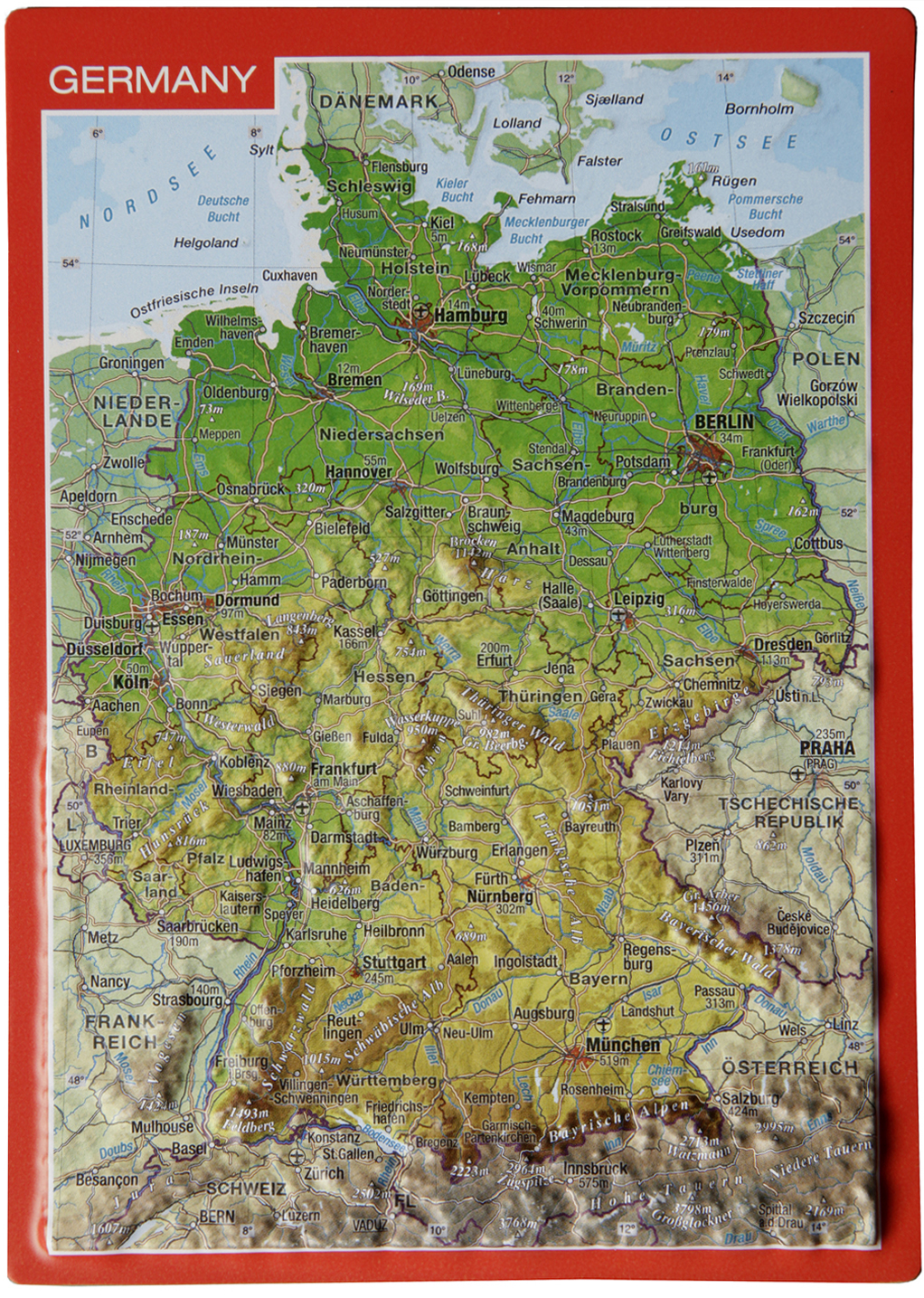 Nemecko reliéfna 3D mapka 14,8x10,5cm