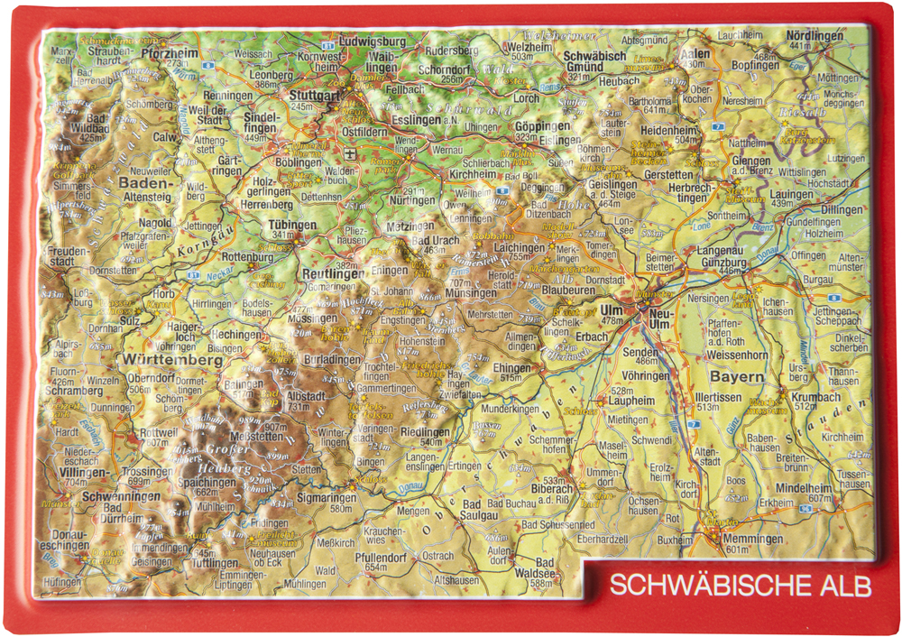 Schwäbische Alb (Nemecko Švábska Alba) reliéfna 3D mapka 10,5x14,8cm