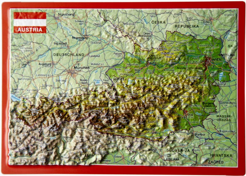 Rakúsko reliéfna 3D mapka 10,5x14,8cm