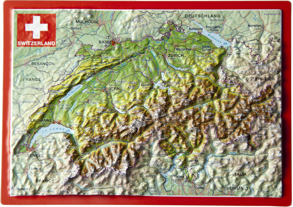 Švajčiarsko reliéfna 3D mapka 10,5x14,8cm