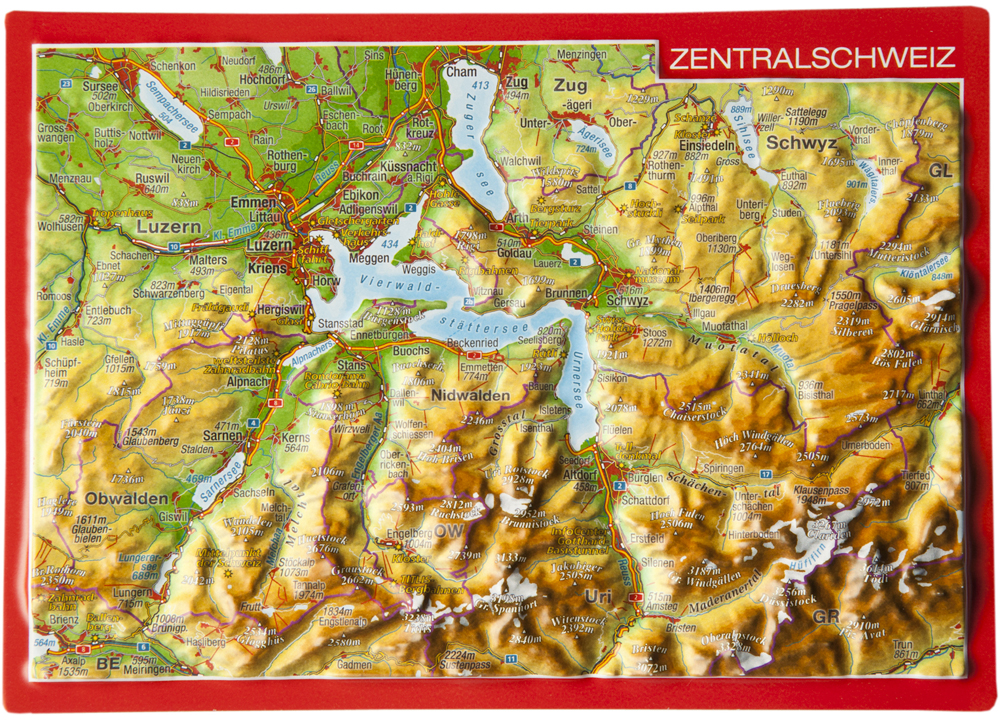 Švajčiarsko STRED reliéfna 3D mapka 10,5x14,8cm