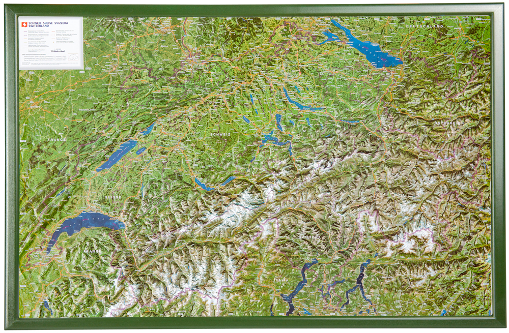Švajčiarsko reliéfna s ortofoto 3D mapa 49x75cm