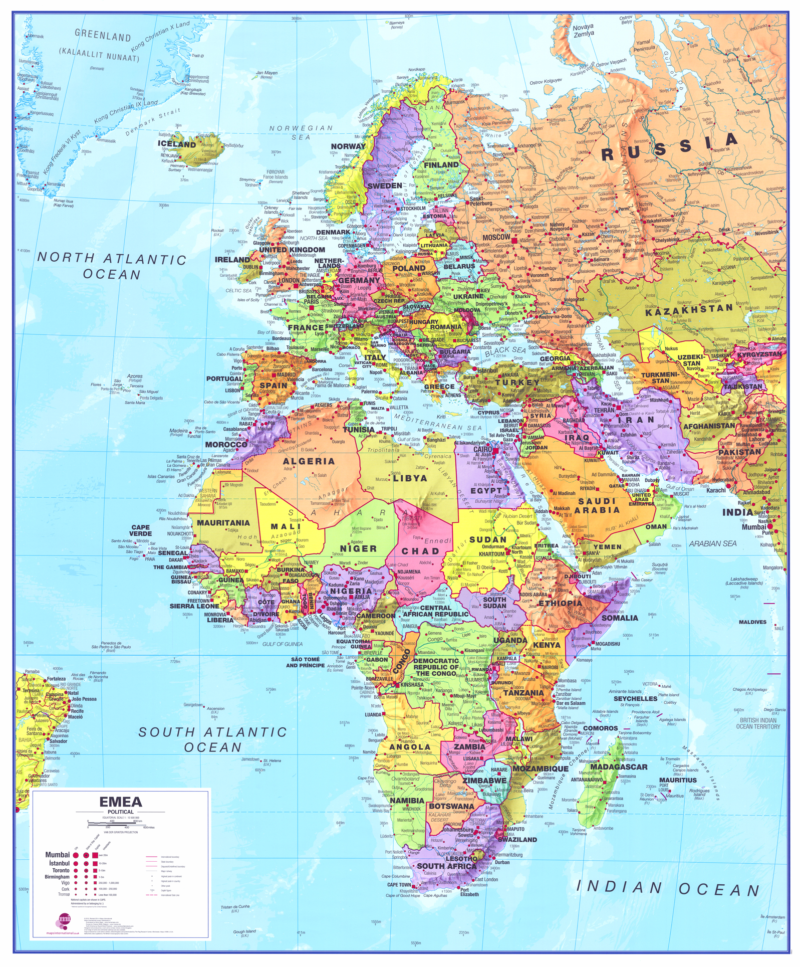 nástenná mapa Európa, Blízky Východ, Afrika politická119x99cm lamino, lišty mapa