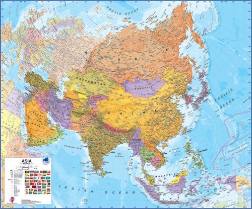 nástenná mapa Ázia politická Terra 120x100cm lamino, plastové lišty MI