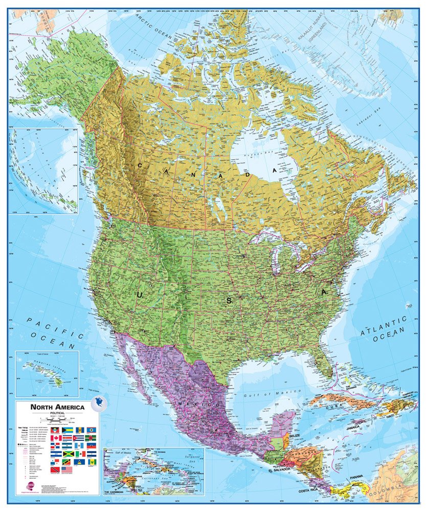 nástenná mapa Amerika severná politická Terra 120x100cm lamino, lišty MI